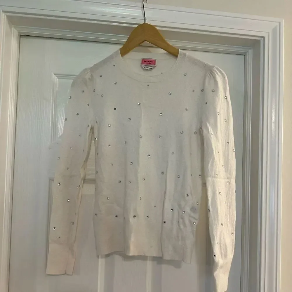 Kate Spade Scatted Rhinestone Sweater white silver size XS